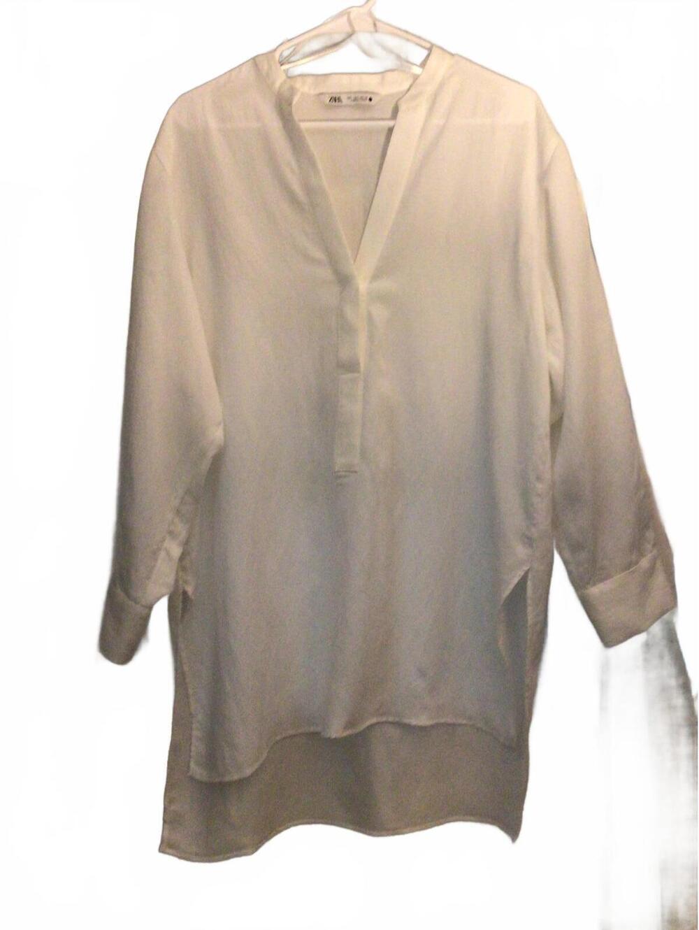 Zara Deep V White Long Sleeve Tunic Size Large - Picture 2 of 11